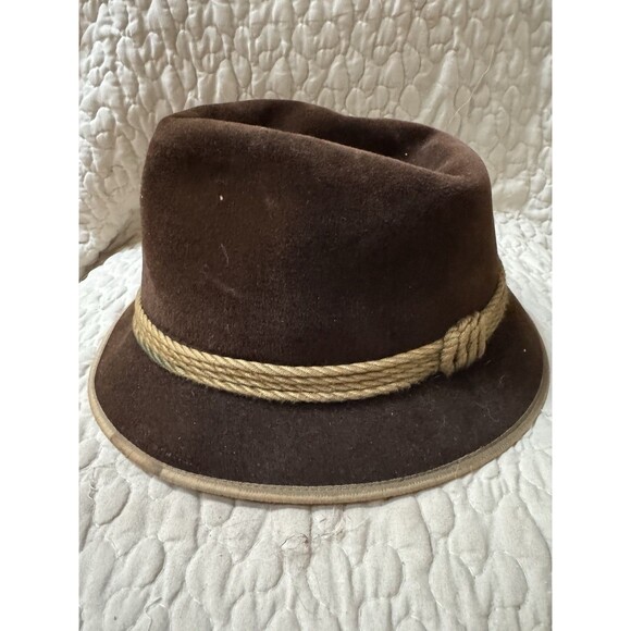 Vintage Habig Wien Velour Felt Fedora Hat Brown Austrian Rope Band Size 58 main image 9